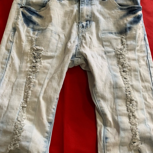 Black Premium Skinny Flex Distressed Jeans RN 70829 Zipper Legs Light Wash 32x30 - Picture 2 of 9